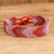 Glass beaded wristband bracelet, 'Berry Directions' - Handcrafted Geometric Pink Glass Beaded Wristband Bracelet (image 2) thumbail