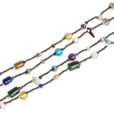 Lange Halskette aus Glas- und Kristallperlen, 'Multicolor Emotions'. - Handgefertigte lange Halskette aus Glas und Kristallperlen