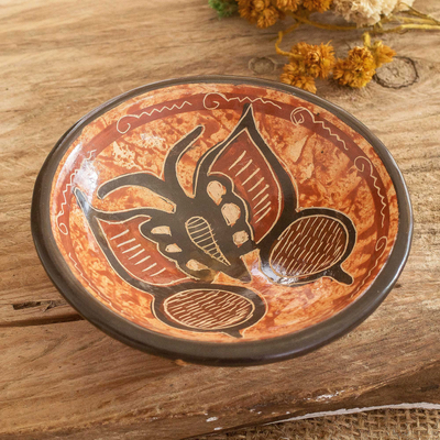 Ceramic decorative bowl, 'Ancestral Butterfly' - Traditional Butterfly-Themed Ceramic Decorative Bowl