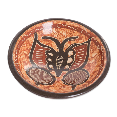Ceramic decorative bowl, 'Ancestral Butterfly' - Traditional Butterfly-Themed Ceramic Decorative Bowl