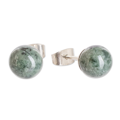 Jade stud earrings, 'Vital Soul' - High-Polished Sterling Silver Stud Earrings with Jade Stones