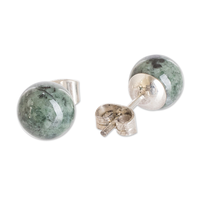 aretes de jade - Aretes de plata esterlina pulida con piedras de jade