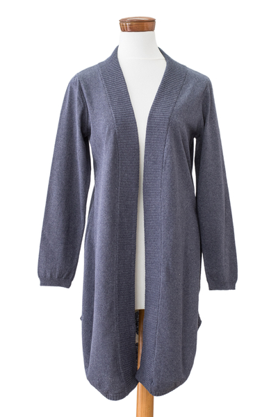 Recycled Cotton Cardigan Sweater in a Solid Indigo Hue