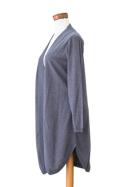Cotton cardigan sweater, 'Indigo Winds' - Recycled Cotton Cardigan Sweater in a Solid Indigo Hue