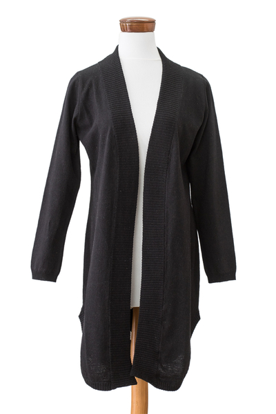 Cotton cardigan sweater, 'Onyx Winds' - Natural Cotton Cardigan Sweater in a Solid Onyx Hue