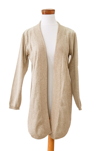 Cotton cardigan sweater, 'Beige Olive Winds' - Natural Cotton Cardigan Sweater in Beige and Olive Hues