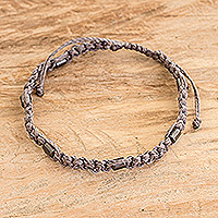 Glass beaded macrame bracelet, 'Modern Earth' - Handcrafted Glass Beaded Macrame Bracelet in Brown
