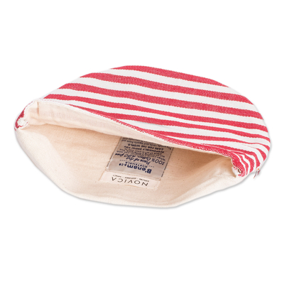 Cotton tortilla warmer, 'Fire' - Handwoven Cotton Tortilla Warmer with Red & White Stripes