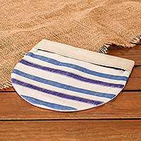 Cotton tortilla warmer, 'Ocean' - Hand-Woven Cotton Tortilla Warmer with Blue & White Stripes