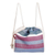 Foldable cotton drawstring backpack, 'Winter Rose' - Striped Blue & Magenta Foldable Cotton Drawstring Backpack