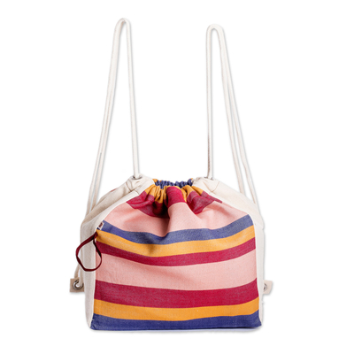 Foldable Cotton Drawstring Backpack with Colorful Stripes