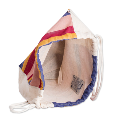 Faltbarer Rucksack aus Baumwolle mit Kordelzug - Faltbarer Rucksack aus Baumwolle mit Kordelzug und bunten Streifen