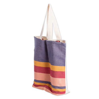 Cotton wine bottle bag, 'Here's To Spring' - colourful and Striped Handwoven Cotton Wine Bottle Bag