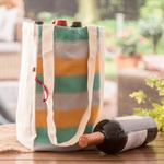 Foldable cotton wine bottle bag, 'Here's To Joy' - Striped Hand-Woven Foldable Cotton Wine Bottle Bag