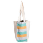 Foldable cotton wine bottle bag, 'Here's To Joy' - Striped Hand-Woven Foldable Cotton Wine Bottle Bag