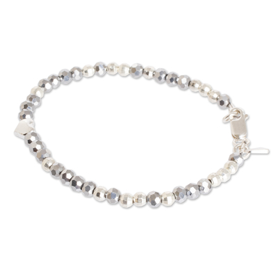 Crystal beaded pendant bracelet, 'Glamorous Emotions' - Heart Pendant Bracelet with Silver and Crystal Beads