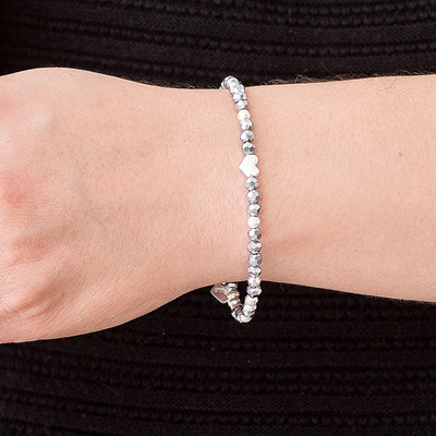 Armband mit Anhänger aus Kristallperlen - Herzanhänger-Armband mit Silber- und Kristallperlen