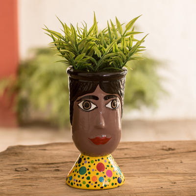 Blumentopf aus Keramik - Handbemalter gepunkteter Keramik-Blumentopf aus Guatemala