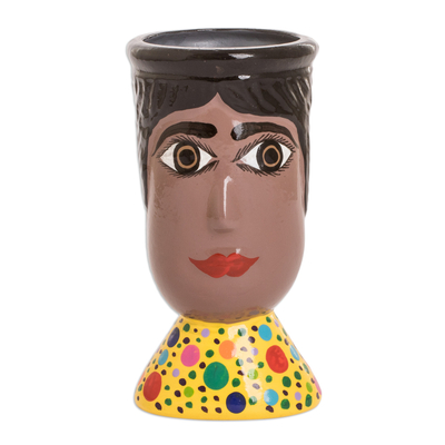 Ceramic flower pot, 'Santa Catarina's Giant' - Hand-Painted Dotted Ceramic Flower Pot from Guatemala