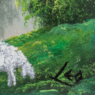 'Sheep Graze' - Pintura de paisaje al óleo impresionista de ovejas pastando