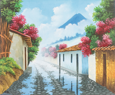 'Street in Zunil' - Impressionist Oil Painting of Street in A Guatemalan Town