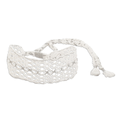 Cotton macramé headband, 'Unique Soul' - Handmade Adjustable Ivory and Grey Cotton Macrame Headband