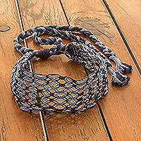 Cotton macramé headband, 'Unique Ocean' - Adjustable Periwinkle and Navy Cotton Macrame Headband