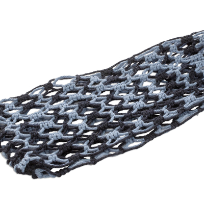 Stirnband aus Baumwolle-Makramee - Verstellbares Makramee-Stirnband aus Baumwolle in Immergrün und Marineblau