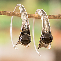 Jade drop earrings, 'Shadow Vitality' - Modern Sterling Silver Drop Earrings with Black Jade Jewels