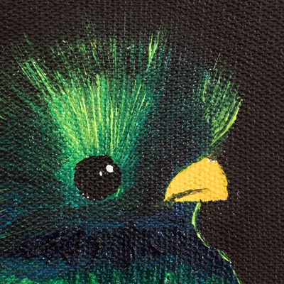 'Pájaro Nacional' - Pintura impresionista en acrílico y óleo de un quetzal