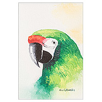 'Free Macaw' - Impressionist Acrylic and Oil Painting of a Green Macaw