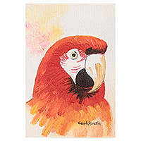 'Traditional Macaw' - Impressionist Acrylic and Oil Painting of a Red Macaw