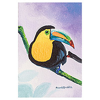 'Tucán' - Acrílico y pintura al óleo impresionista de Guatemala