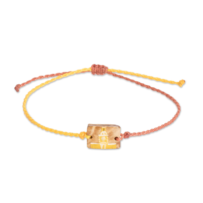 Coconut shell macrame pendant bracelet, 'Santa Catalina Arch' - Macrame Bracelet with Hand-Painted Coconut Shell Pendant