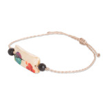 Onyx and coconut shell macrame beaded pendant bracelet, 'Colors of Spring' - Coconut Shell Macrame Pendant Bracelet with Onyx Beads