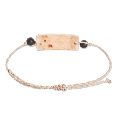 Onyx and coconut shell macrame beaded pendant bracelet, 'colours of Spring' - Coconut Shell Macrame Pendant Bracelet with Onyx Beads
