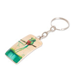 Coconut shell keychain, 'Curious Quetzal' - Guatemalan Hand-Painted Coconut Shell Quetzal Bird Keychain