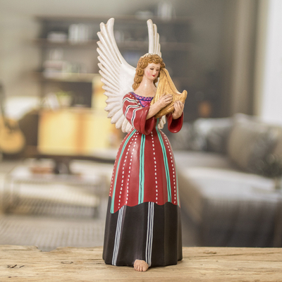 Ceramic figurine, 'Solola' - Hand-Painted Angel-Themed Folk Art Ceramic Figurine