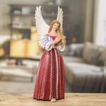 Ceramic angel sculpture, 'Santiago Atitlan' - Guatemalan Hand-Painted Colorful Ceramic Angel Sculpture