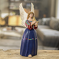 Ceramic angel sculpture, 'Santo Domingo Xenacoj' - Guatemalan Hand-Painted Ceramic Sculpture of Angel