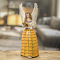 Ceramic angel sculpture, 'San Pedro Sacatepequez' - Colorful Hand-Painted Angel-Themed Ceramic Sculpture