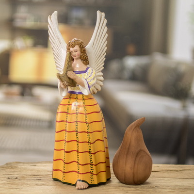 Ceramic angel sculpture, 'San Pedro Sacatepequez' - colourful Hand-Painted Angel-Themed Ceramic Sculpture