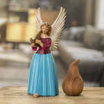 Ceramic angel sculpture, 'Petite Chichicastenango' - Colorful Guatemalan Hand-Painted Ceramic Angel Sculpture