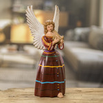 Ceramic angel sculpture, 'Petite San Rafael Petzal' - Guatemalan Hand-Painted Angel-Themed Ceramic Sculpture