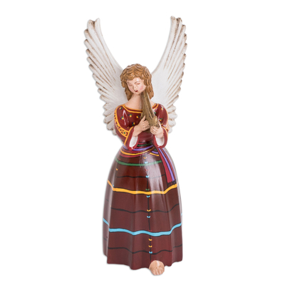 Guatemalan Hand-Painted Angel-Themed Ceramic Sculpture