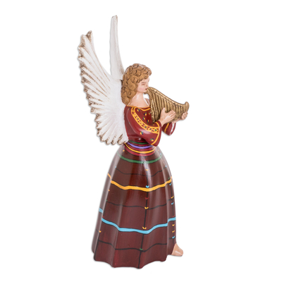 Ceramic angel sculpture, 'Petite San Rafael Petzal' - Guatemalan Hand-Painted Angel-Themed Ceramic Sculpture