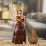 Ceramic angel sculpture, 'Petite San Rafael Petzal' - Guatemalan Hand-Painted Angel-Themed Ceramic Sculpture