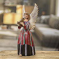 Ceramic angel sculpture, 'Petite Solola' - Folk Angel Ceramic Sculpture Hand-Painted in Guatemala