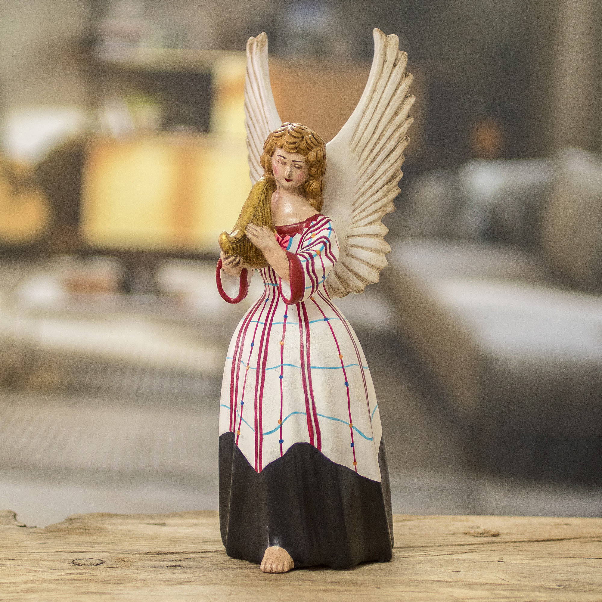 Lovely Hand-Painted Angel-Themed Ceramic Sculpture - Solola in White |  NOVICA