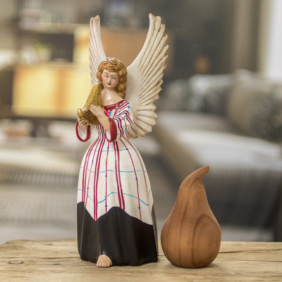 Escultura de ángel de cerámica - Preciosa escultura de cerámica con temática de ángel pintada a mano.